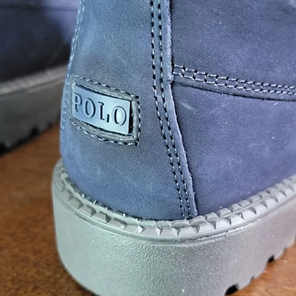 Polo Ralph Lauren Bear Ranger Leather Boots Navy Blue Black Youth Size 2 New